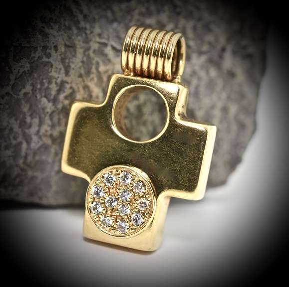 Unique Heavy 18K Cross with Diamonds