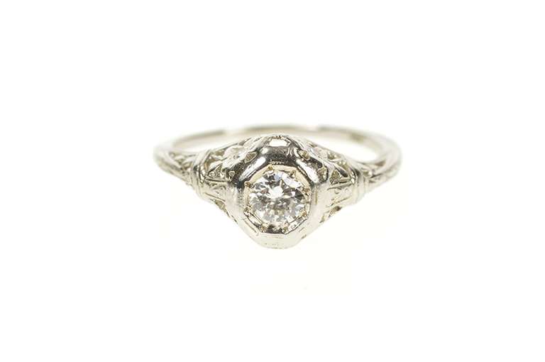 Platinum 1/3 Ct Art Deco Diamond Filigree Engagement Ring