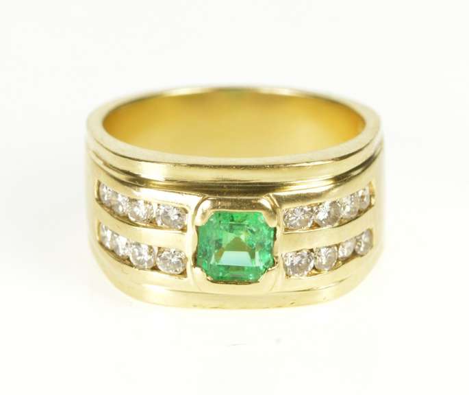 14K Yellow Gold 1.59 Ctw Emerald Diamond Channel Statement Ring