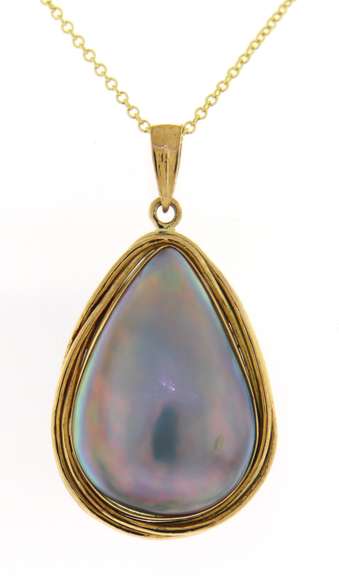 Gorgeous 14kt YG Blue Mabe Pearl Necklace