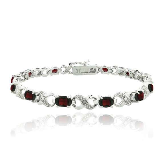 Silver Tone 6.6ct Garnet & Diamond Accent Infinity Links Bracelet