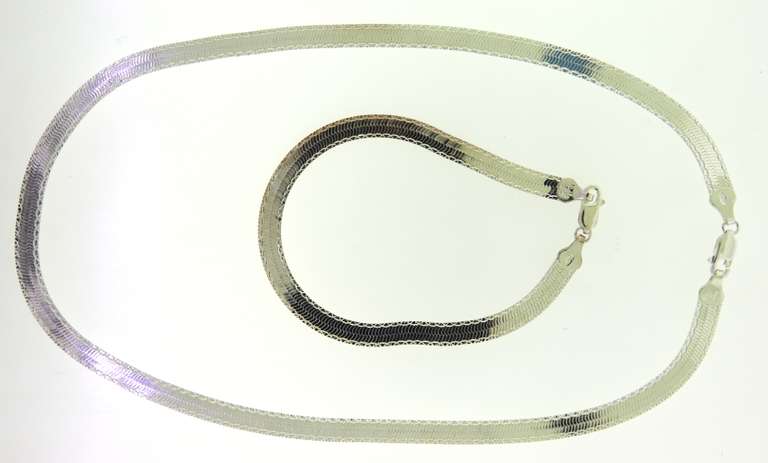 Sterling Silver Italian Flat Snake Chain  Set Of Necklace And Bracelet