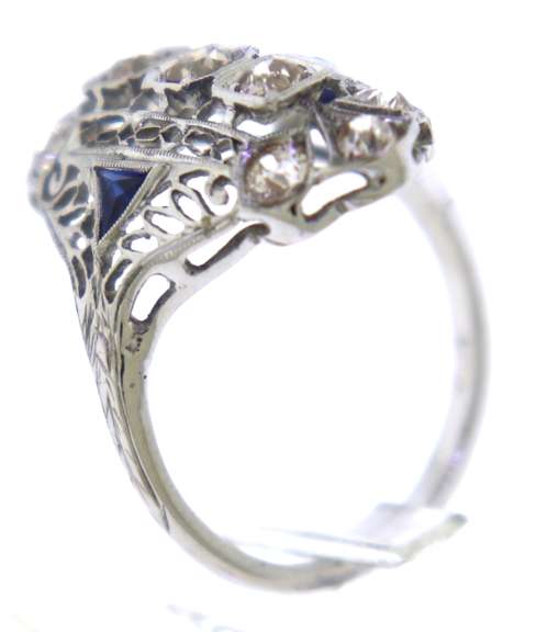 Antique European Diamond and Sapphire Filagree Ring