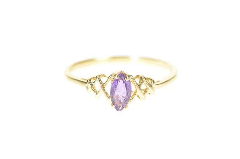 14K Yellow Gold Marquise Amethyst Criss Cross Statement Ring