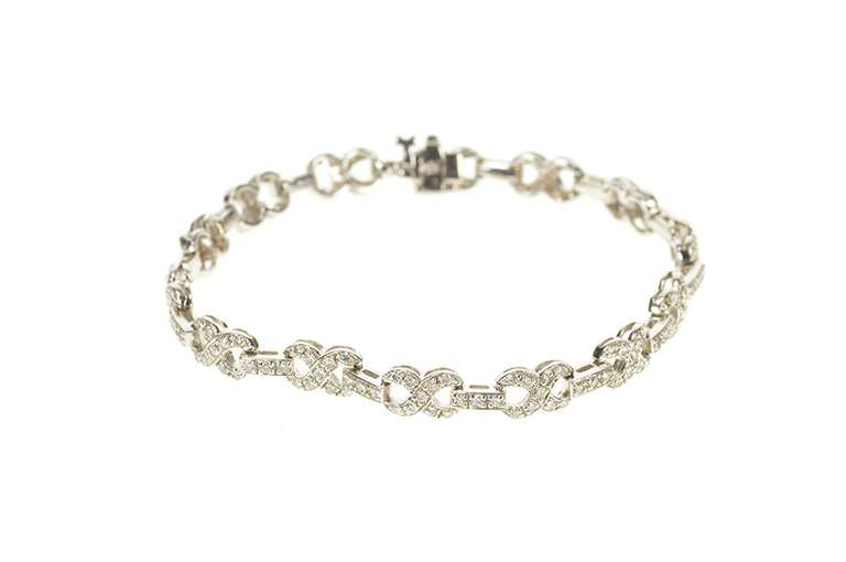 14K White Gold 1.68 Ctw Diamond Encrusted Figure 8 Link Bracelet
