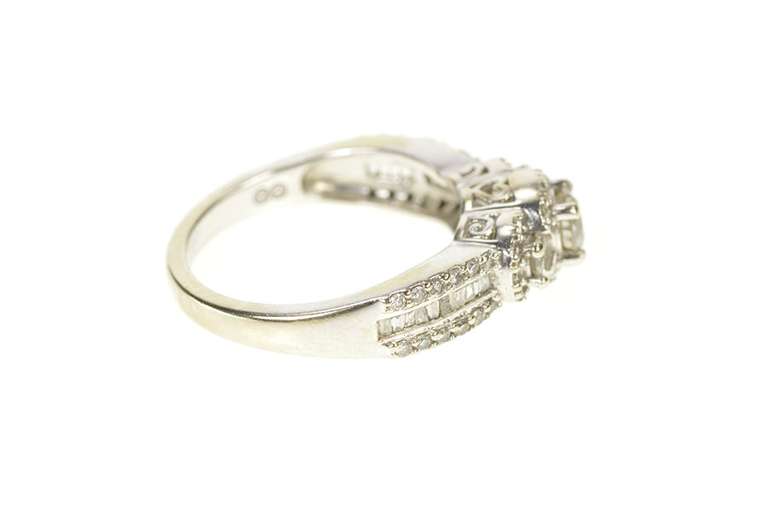 10K White Gold 0.86 Ctw Three Stone Diamond Halo Engagement Ring