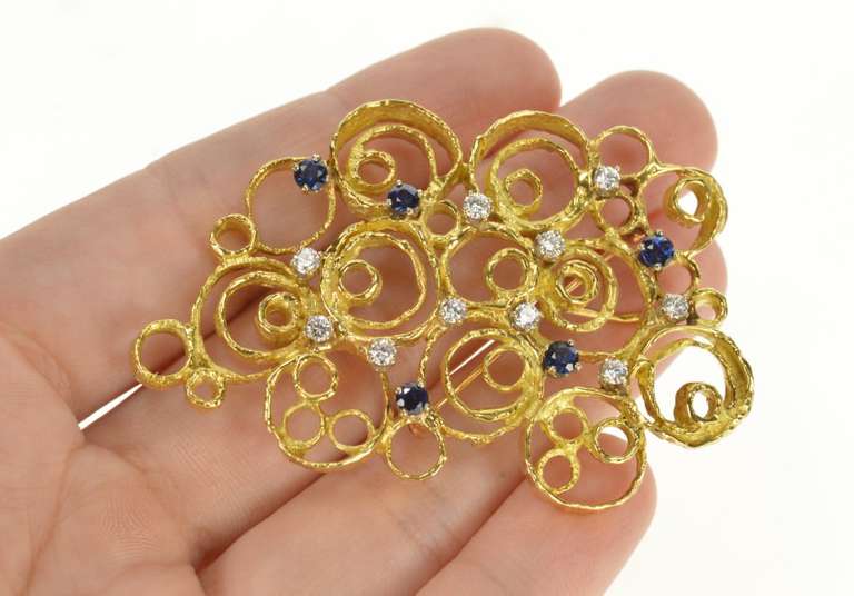 18K Yellow Gold Layered Circle Sapphire Diamond Statement Pendant/Pin