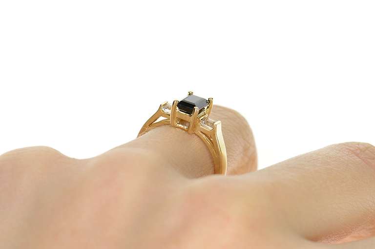 10K Yellow Gold Emerald Syn. Sapphire CZ Statement Ring