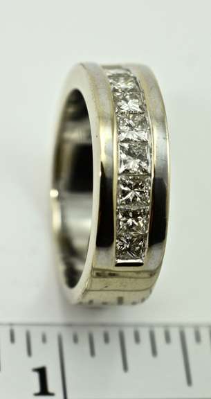 Man's Impressive White Gold Princess-Cut Diamond Band