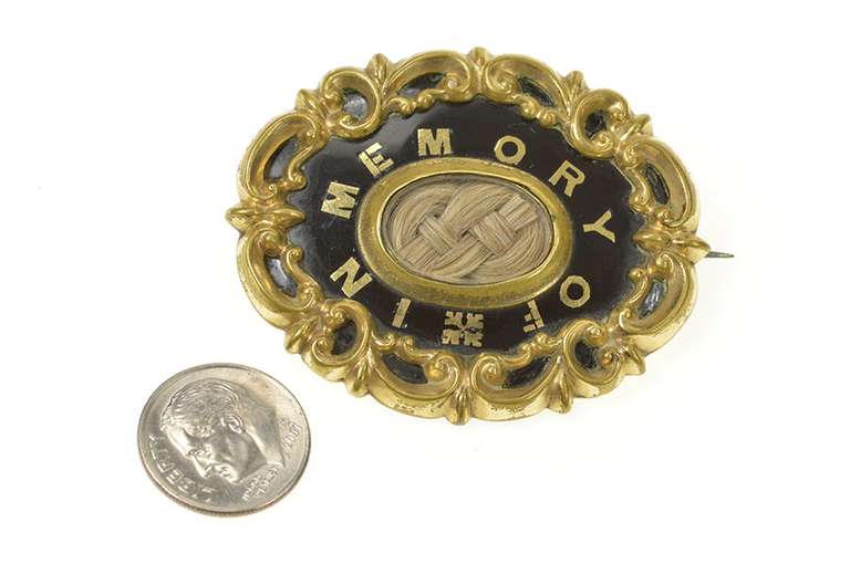 Gold Filled In Memory Woven Hair Victorian Mourning Pendant/Pin