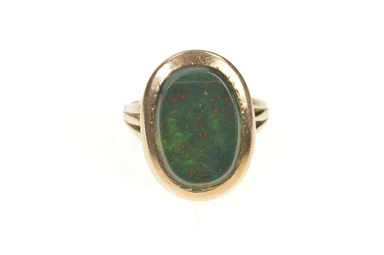 14K Yellow Gold Bloodstone 1960's Retro Statement Cocktail Ring