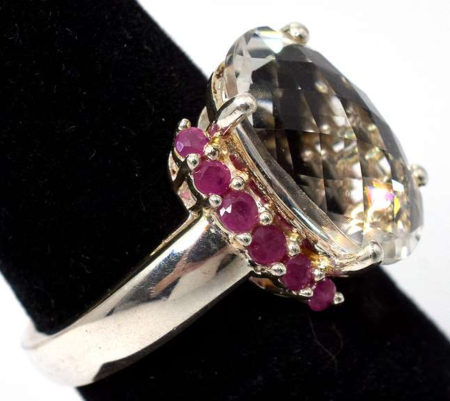 Sterling Silver Checker Board Quartz and Spinel Ring