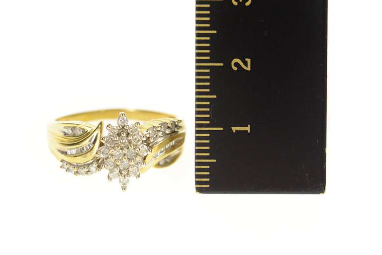10K Yellow Gold Diamond Marquise Cluster Bypass Statement Ring