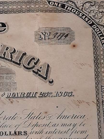 March 23 1863 $1000 Confederate States Bond
