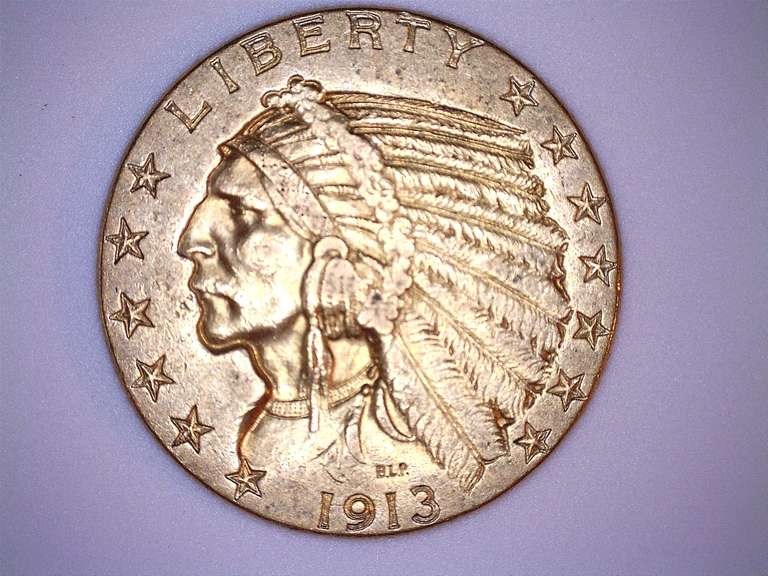 1913 Near Unc Indian US $ 5 Gold Half Eagle