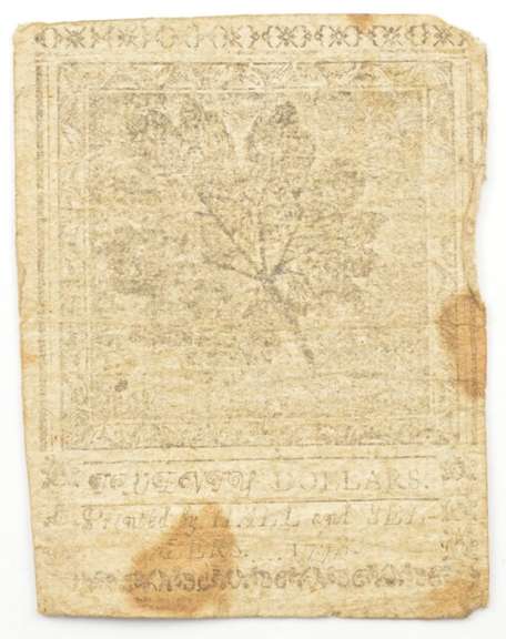 1778 Colonial Pennsylvania - Philadelphia 20 Dollars Note