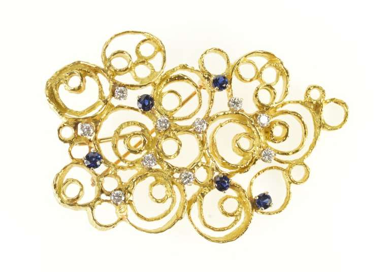 18K Yellow Gold Layered Circle Sapphire Diamond Statement Pendant/Pin