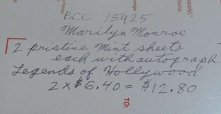 Stamps: Marilyn Monroe $12.80 face