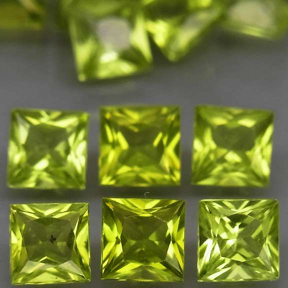 Radiant princess cut! Unheated! 6.18ct Peridot set!