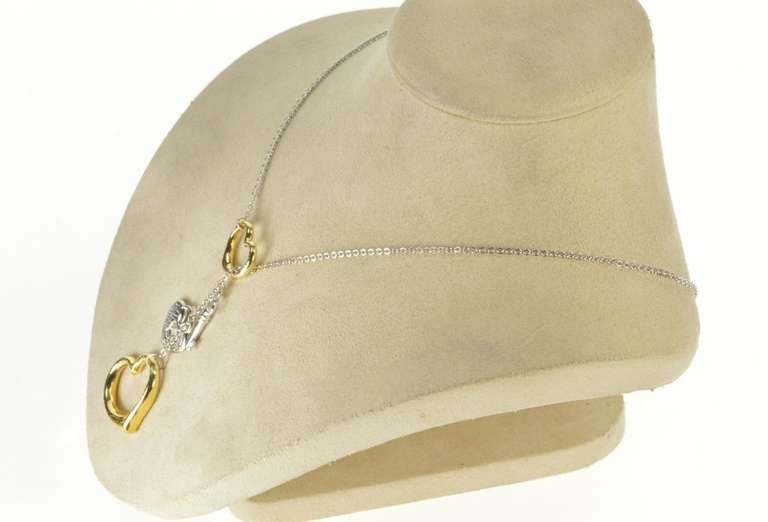 18K White Gold Lariat Design Heart Key Padlock Statement Necklace