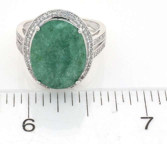 Captivating Emerald & White Sapphire Ring in Sterling Silver
