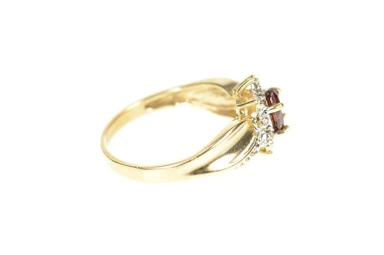 10K Yellow Gold Oval Garnet Diamond Accent Classic Bypass Ring