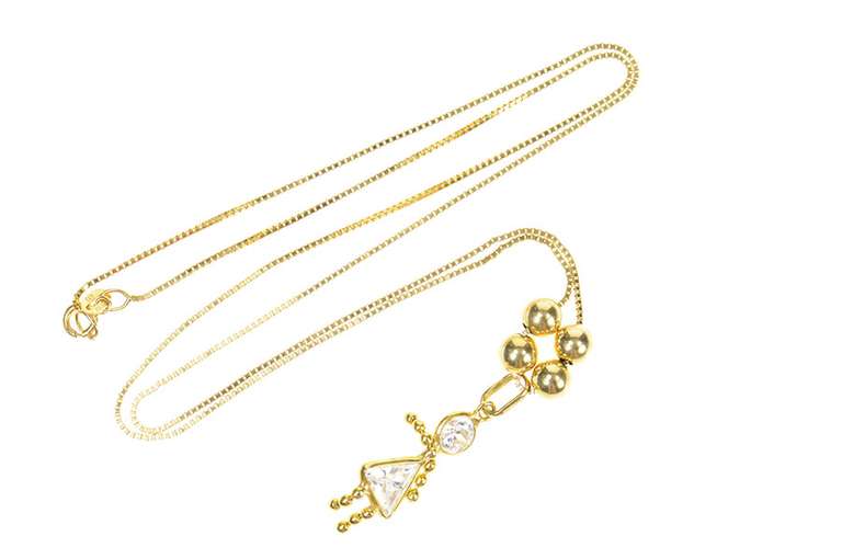 14K Yellow Gold Box Chain Beaded Birthstone Baby Girl CZ Pendant