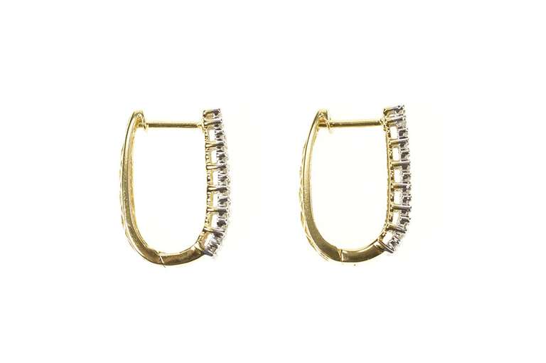 10K Yellow Gold 0.81 Ctw Squared Diamond Encrusted Oval Hoop Earrings