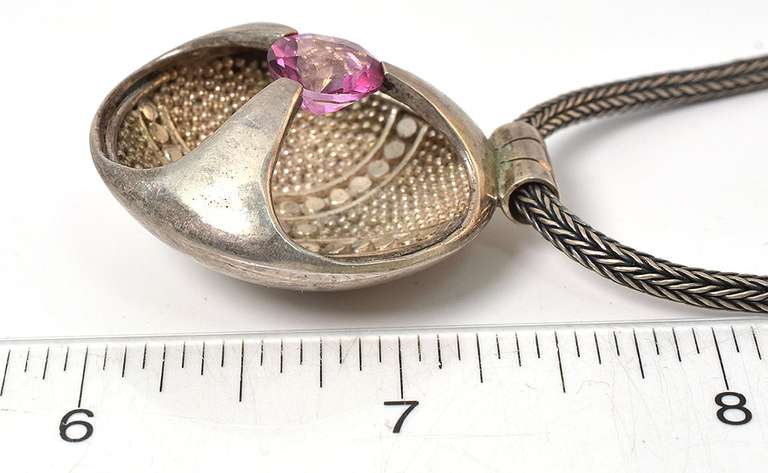 Vintage Sterling Silver Necklace With Pink Stone