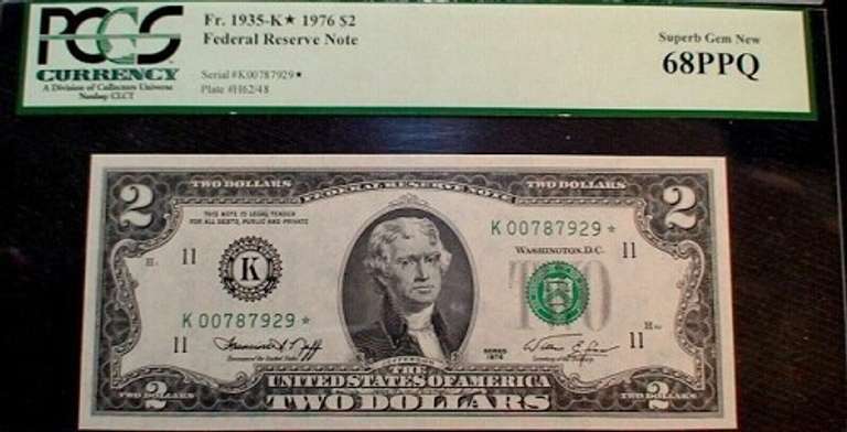 Gem Crisp 1976 $2 Star Note PCGS Graded Superb Gem New 68 Scarce Grade!