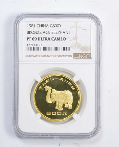PF69 UCAM 1981 China 800 Yuan Gold Coin - Bronze Age Elephant - NGC