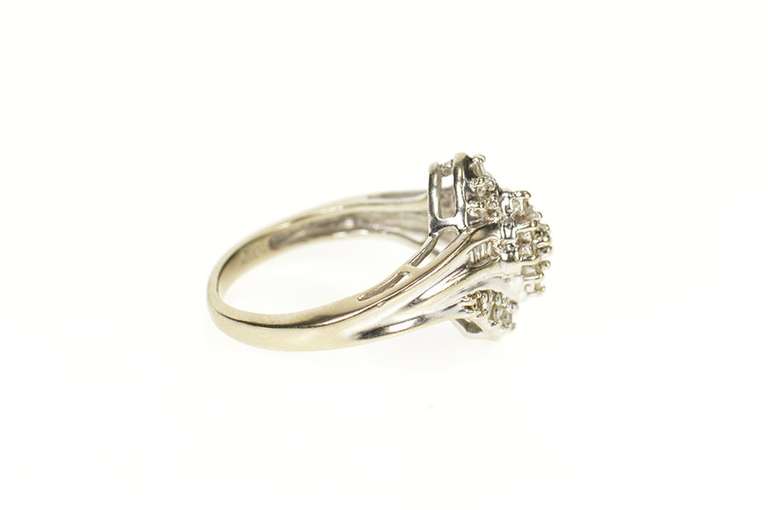 10K White Gold Diamond Encrusted Cluster Bypass Statement Ring