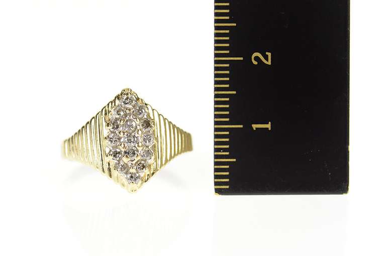 10K Yellow Gold Marquise Retro Grooved Diamond Cluster Ring