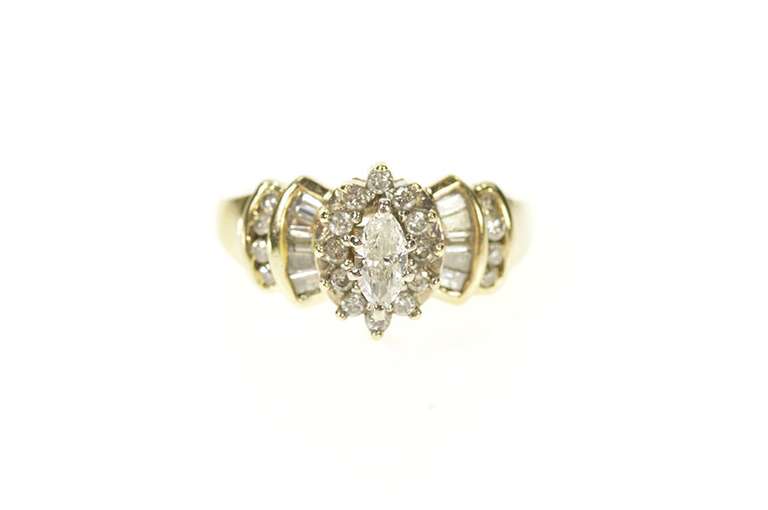 14K Yellow Gold 0.68 Ctw Marquise Diamond Halo Engagement Ring