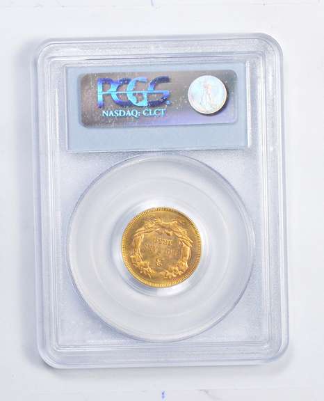 MS62 1859 $3.00 Indian Princess Head Gold 3 Dollar Piece Graded PCGS