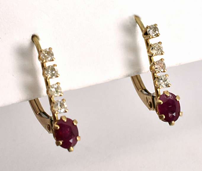 Cute Lever Back Ruby & Diamond Earrings