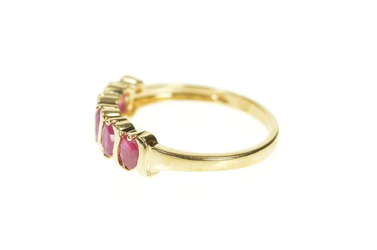 10K Yellow Gold Oval Natural Ruby Wavy Five Stone Band Ring