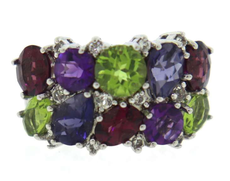 Sterling Silver Multi Color Gemstone Ring