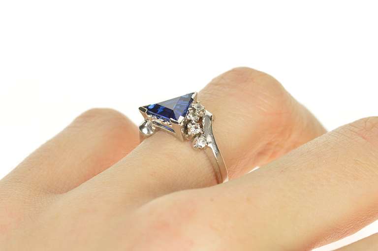 10K White Gold Trillion Syn. Sapphire CZ Retro Statement Ring