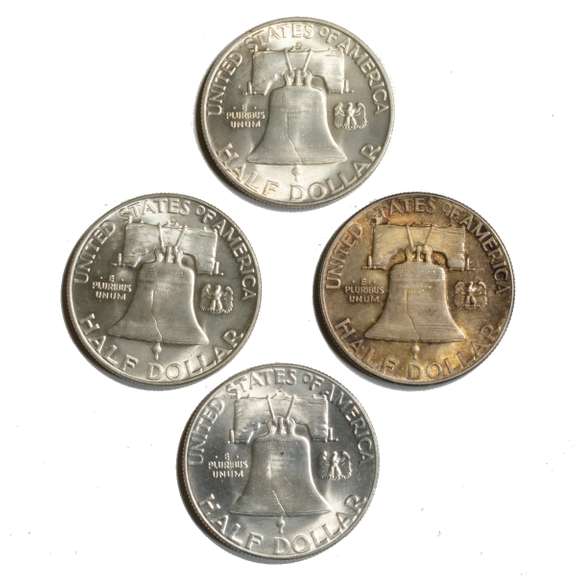1948 P D 1950 D 1952 D Frosty White BU Franklin Halves
