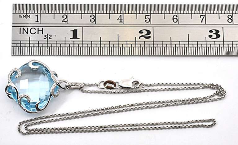 Wistful Blue Topaz & Diamond 14K WG Pendant