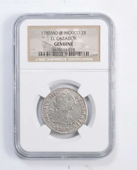 Genuine 1783MO FF Mexico 2 Reales - El Cazador Shipwreck - Graded NGC