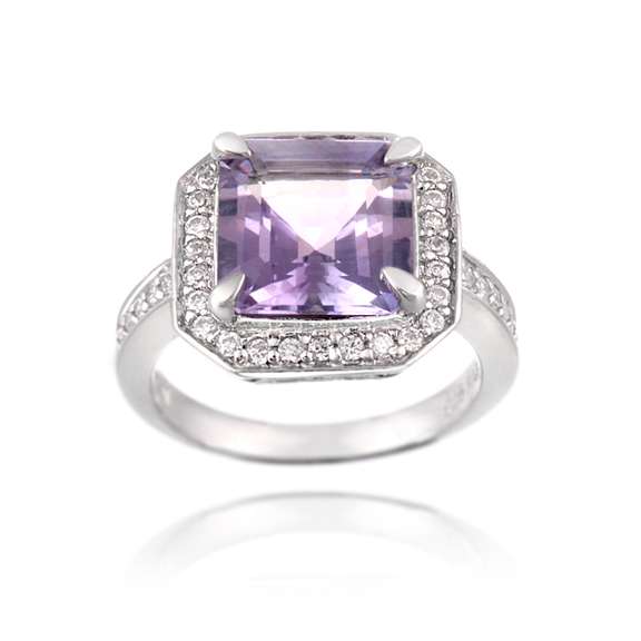 Sterling Silver 4.5ct Amethyst & CZ Square Ring