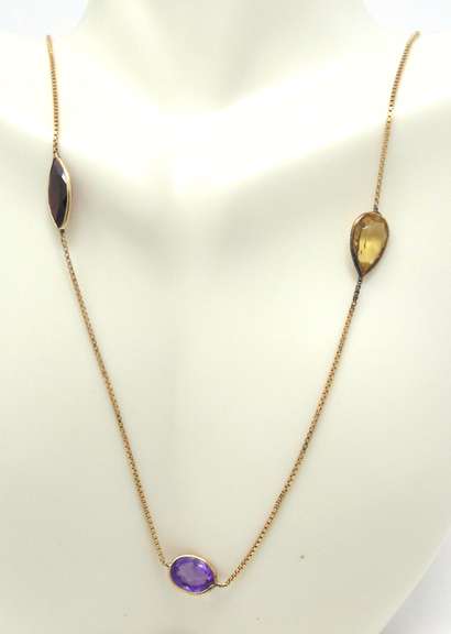 Powerful Yellow Gold Mixed Cut Station Necklace