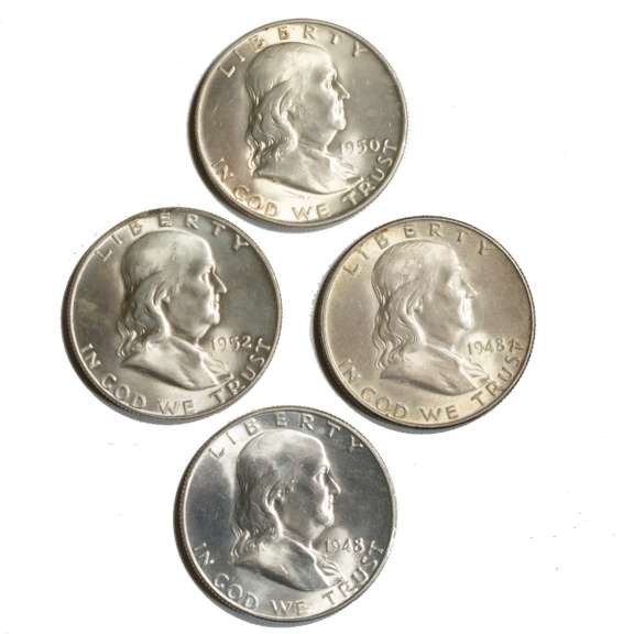 1948 P D 1950 D 1952 D Frosty White BU Franklin Halves
