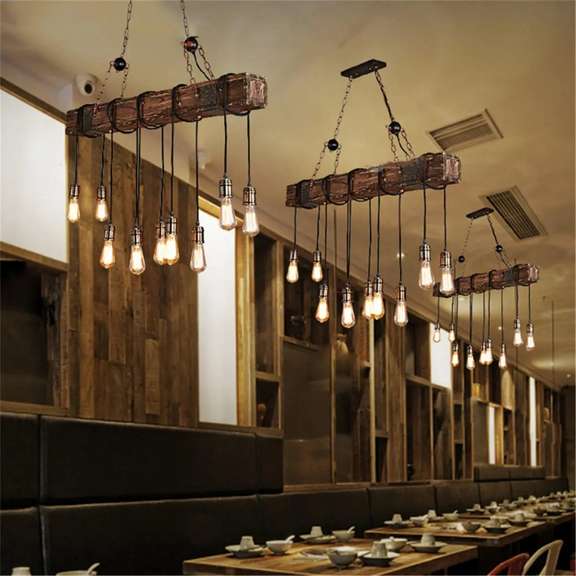 Vintage Wood Industrial Pendant Lamp