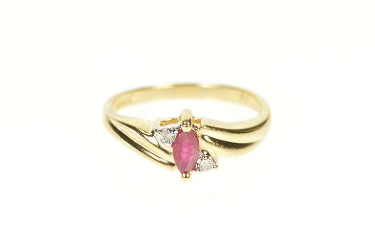 14K Yellow Gold Marquise Ruby Diamond Accent Freeform Ring