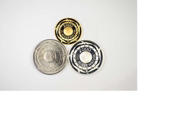 (3) 2000 Italy Millennium Medal Set Silver, Titanium, Gold W/ Diamonds