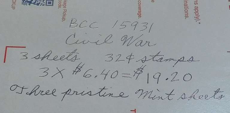 Stamps: Civil War $19.20 face