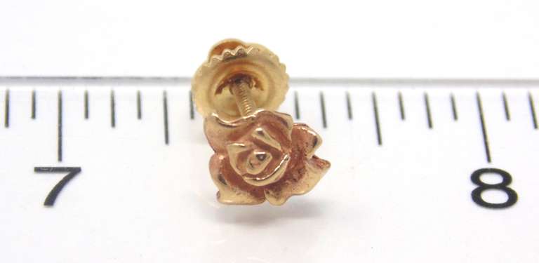 Cute Yellow Gold Rose Stud Earrings